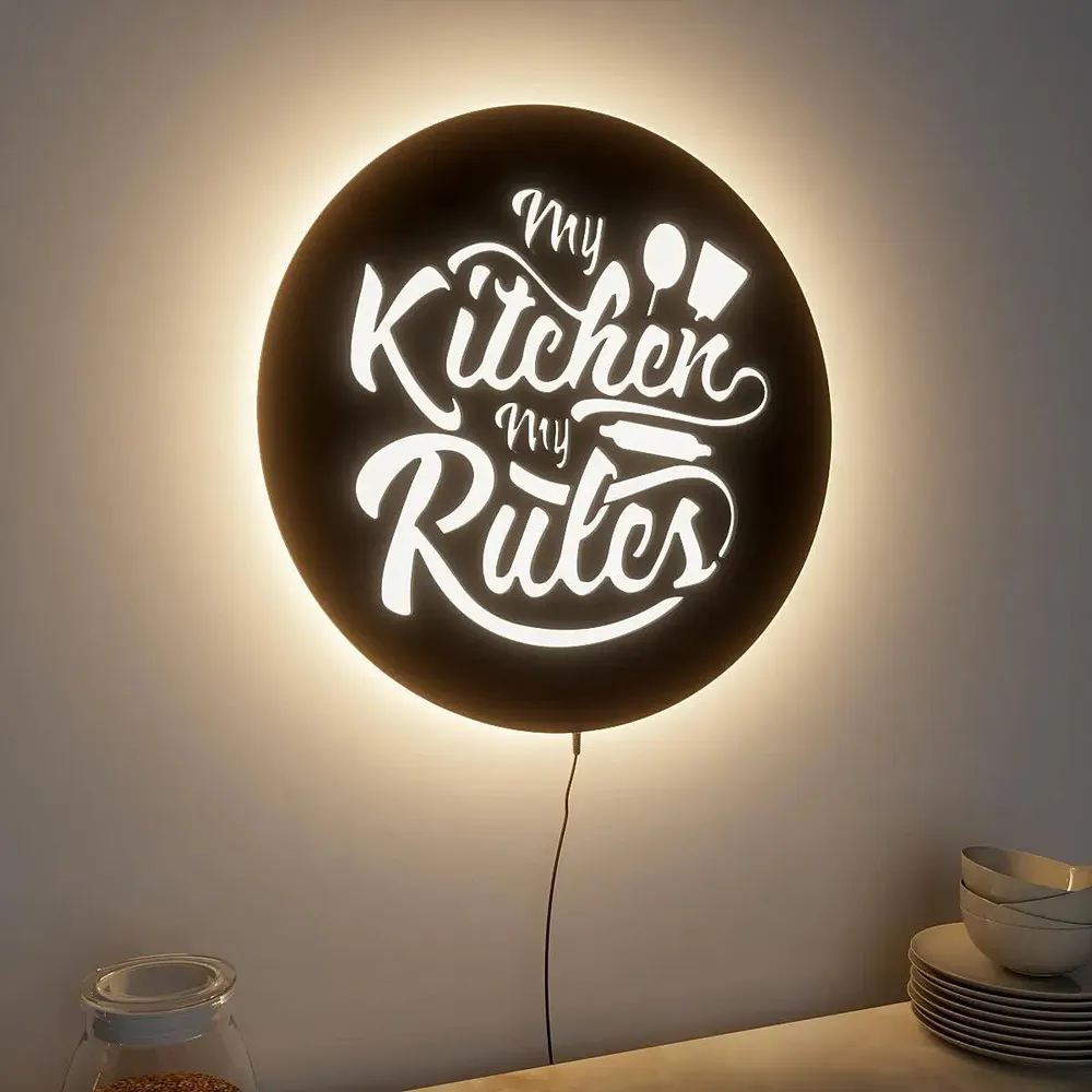 High-Quality 'My Kitchen My Rules' Backlit Acrylic Wall Decor for Kitchen Decor