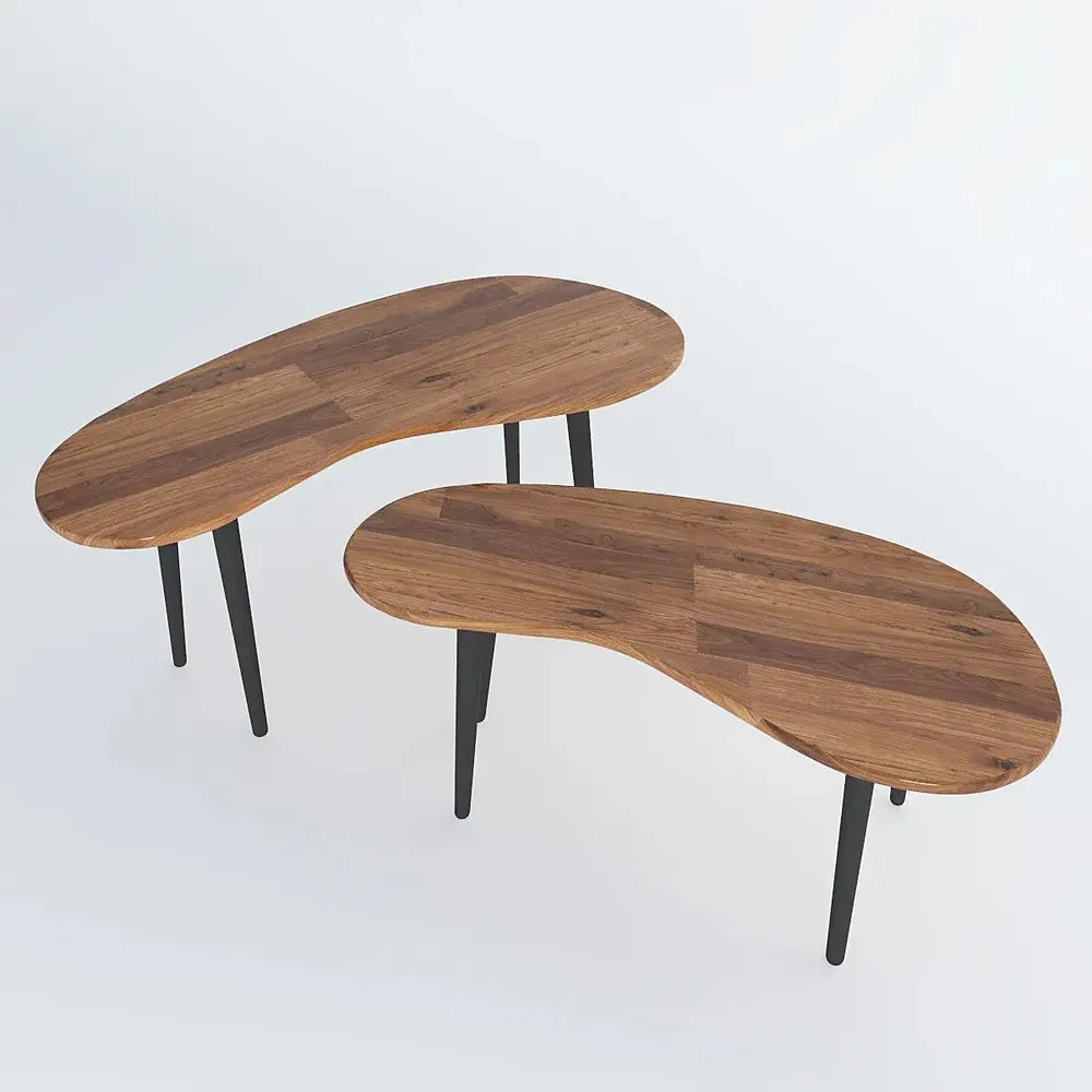High-Quality Sheesham Wood Nesting Tables with Metal Base - Set of 2