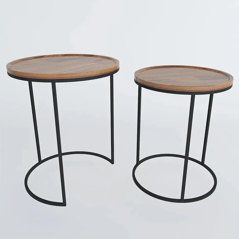 High-Quality Sheesham Wood Nesting Tables with Metal Base - Set of 2