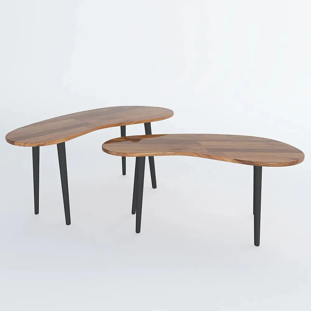 High-Quality Sheesham Wood Nesting Tables with Metal Base - Set of 2