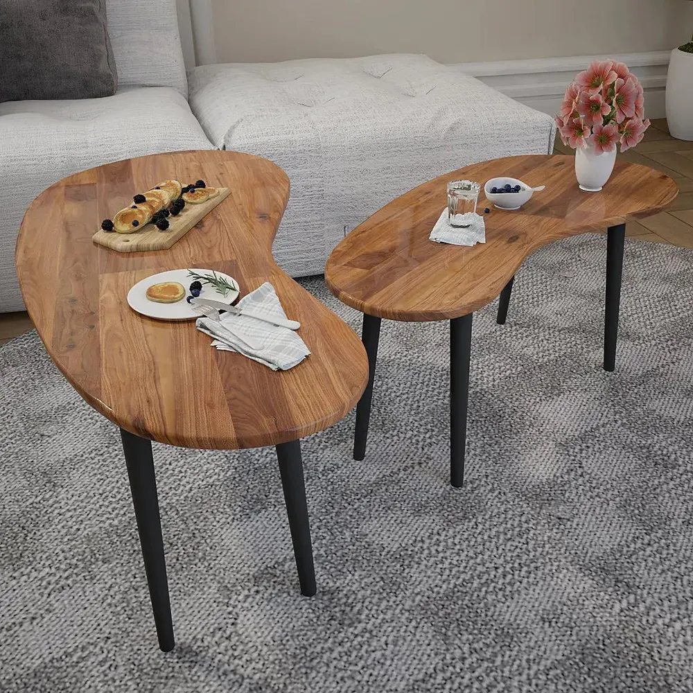 High-Quality Sheesham Wood Nesting Tables with Metal Base - Set of 2