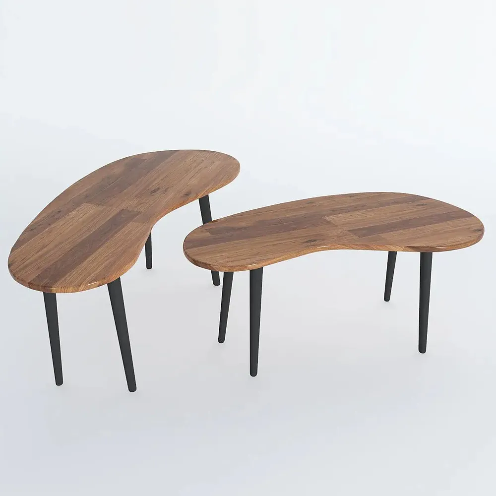 High-Quality Sheesham Wood Nesting Tables with Metal Base - Set of 2