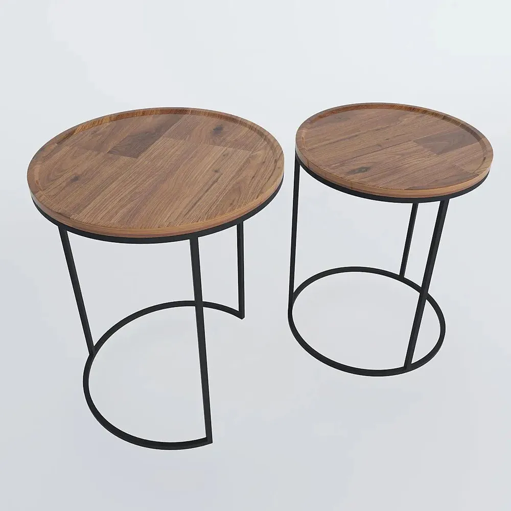 High-Quality Sheesham Wood Nesting Tables with Metal Base - Set of 2