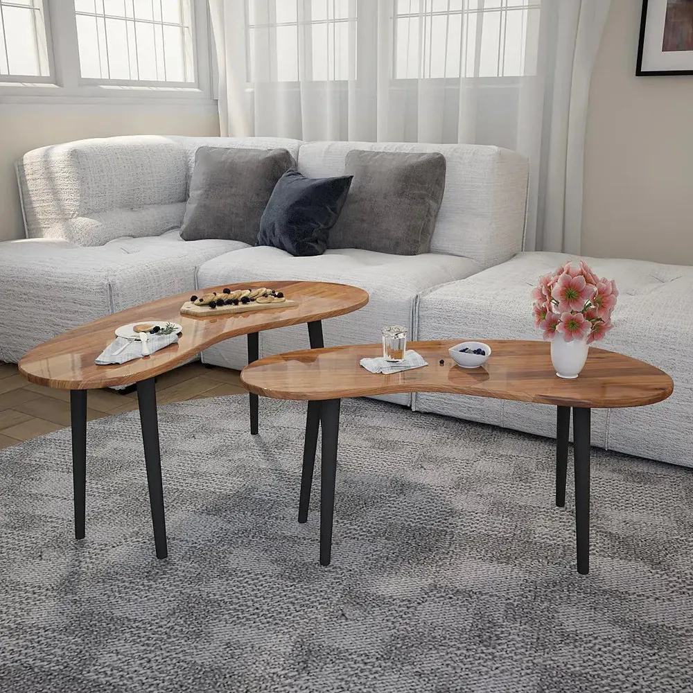 High-Quality Sheesham Wood Nesting Tables with Metal Base - Set of 2