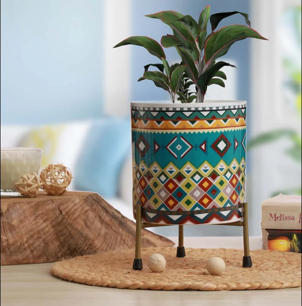 High-Quality Table Top Meena Metal Pot with Stand