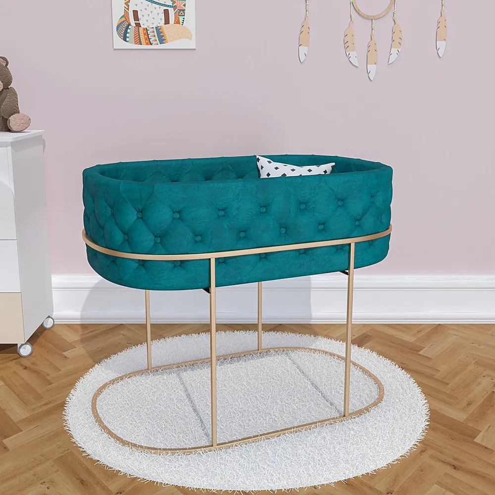 High-Quality Velvet Cradle with Tufted Cushioning and Metallic Stand Light Pink