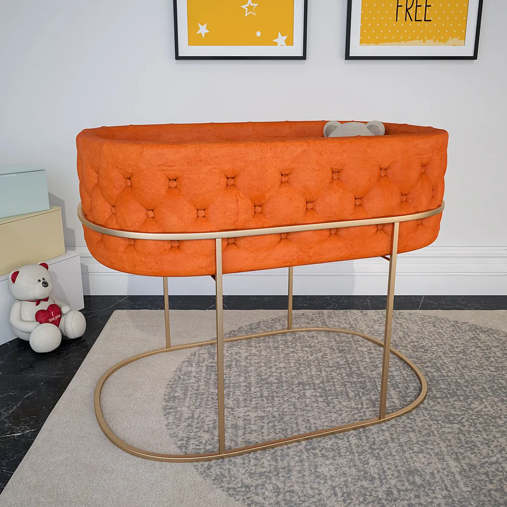 High-Quality Velvet Cradle with Tufted Cushioning and Metallic Stand Light Pink