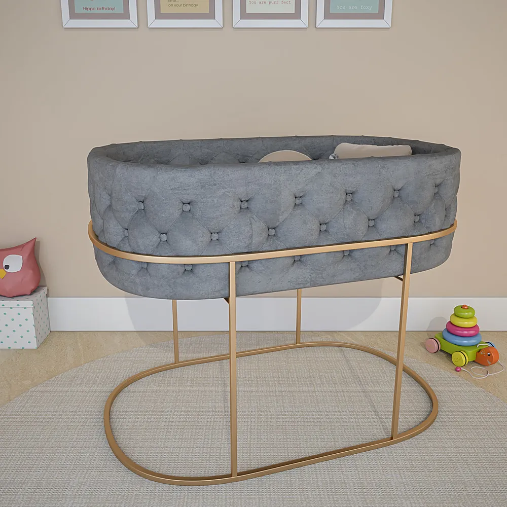 High-Quality Velvet Cradle with Tufted Cushioning and Metallic Stand Light Pink