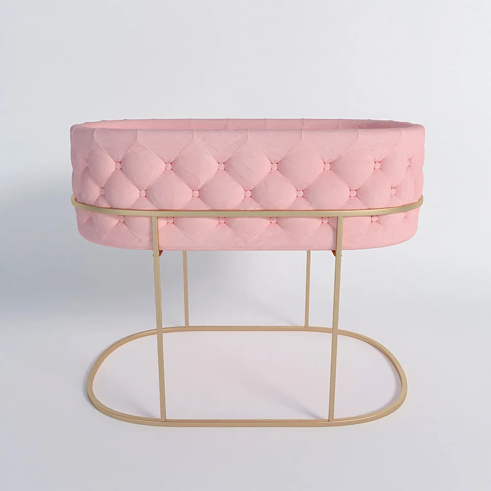 High-Quality Velvet Cradle with Tufted Cushioning and Metallic Stand Light Pink