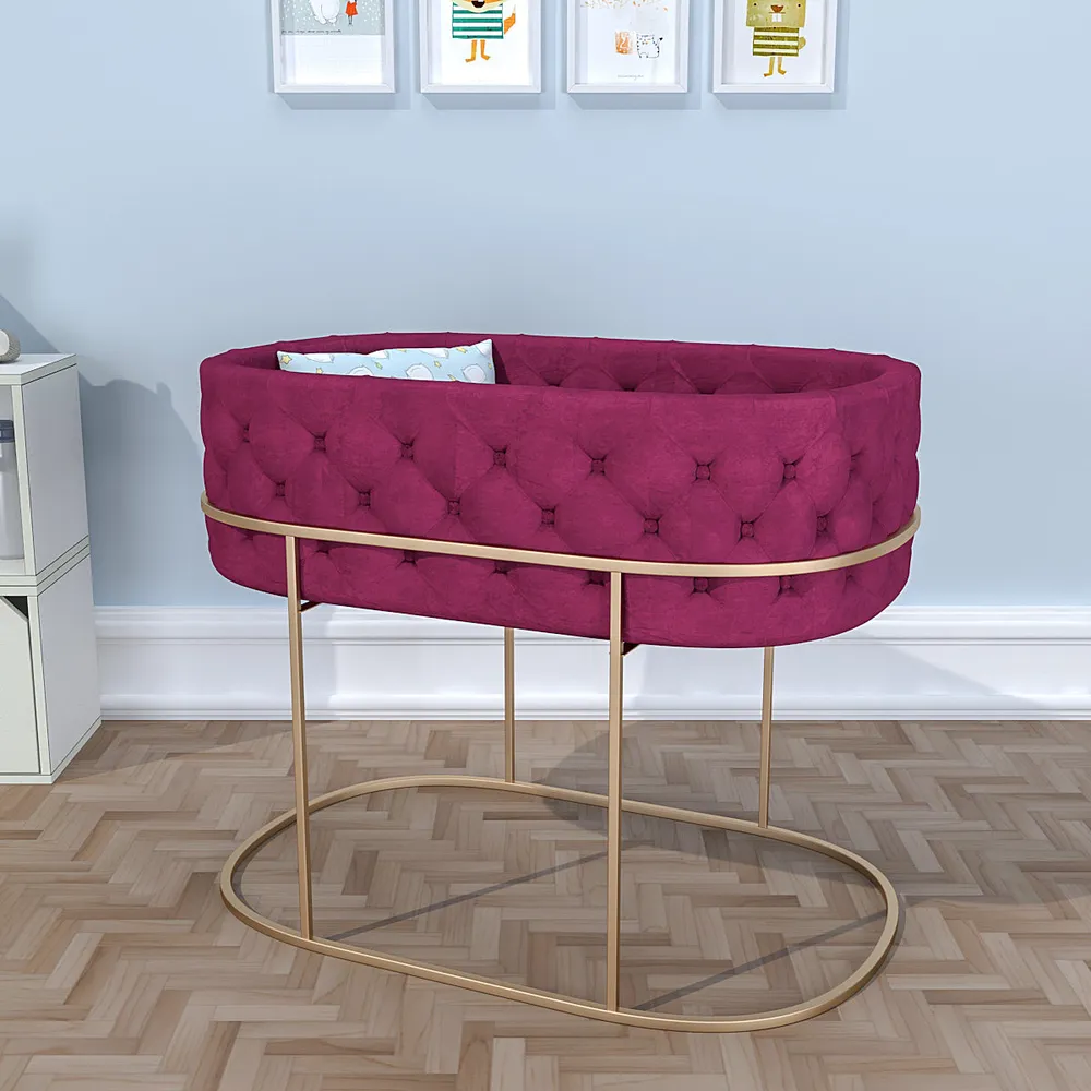 High-Quality Velvet Cradle with Tufted Cushioning and Metallic Stand Light Pink