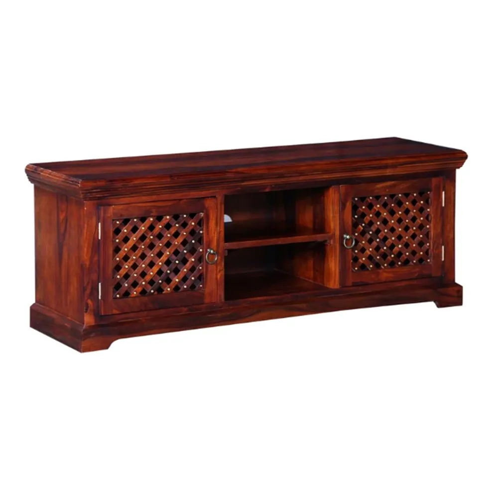 High Utility Criss Cross Traditional Designer Sheesham Wood T.V Cabinet