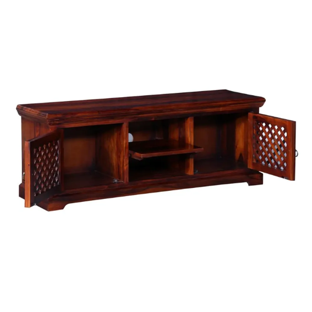 High Utility Criss Cross Traditional Designer Sheesham Wood T.V Cabinet