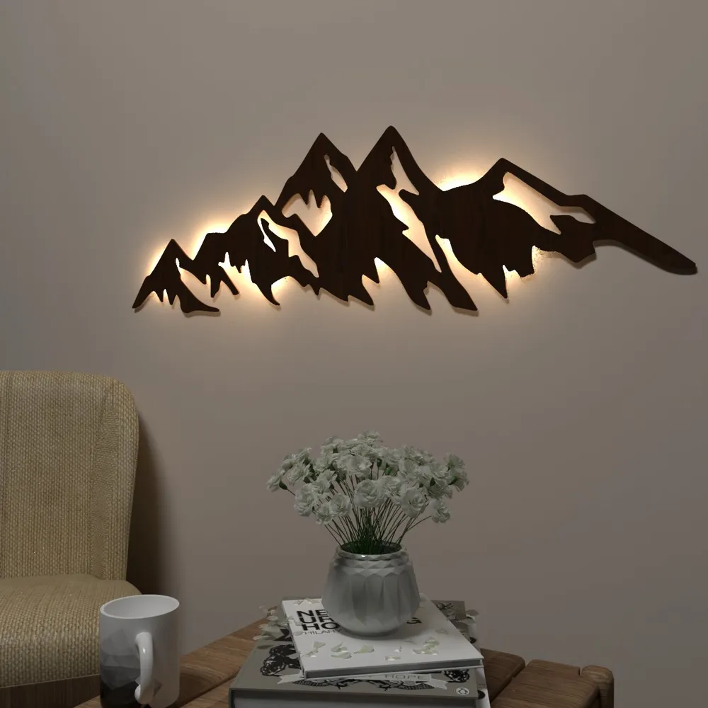Himalayan Mountain Backlit AcryliWall Art / Night Light, Walnut Finish