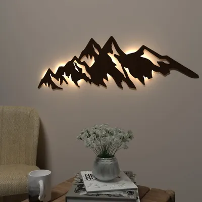 Himalayan Mountain Backlit AcryliWall Art / Night Light, Walnut Finish