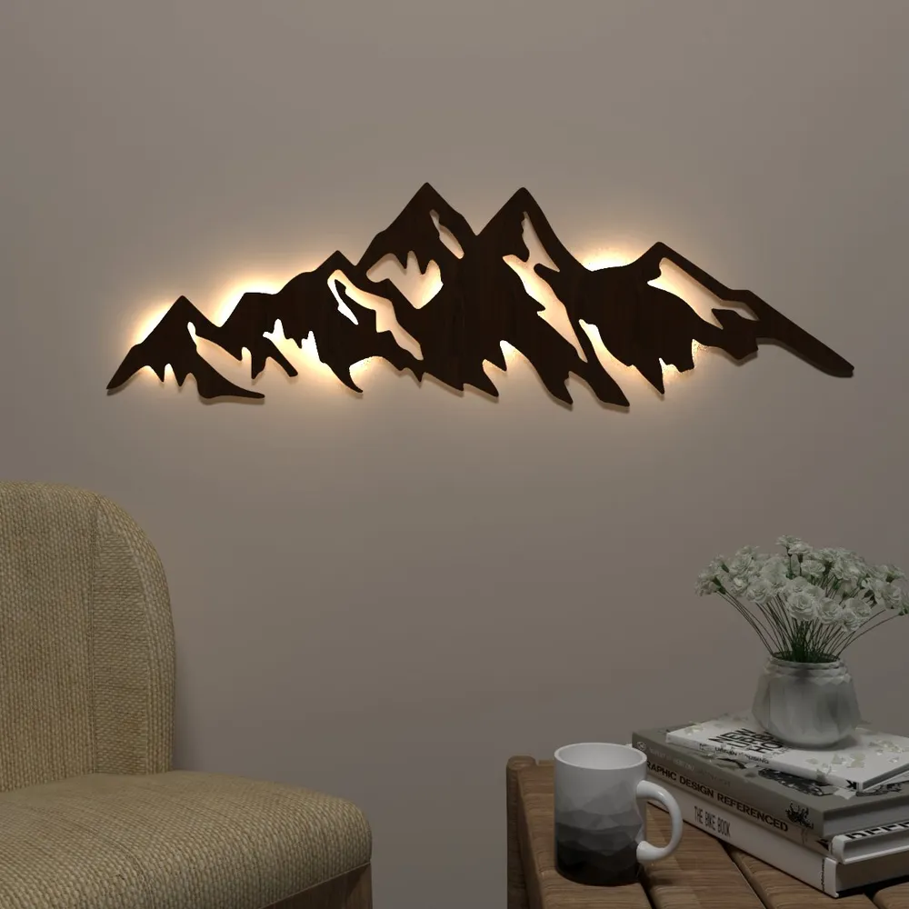 Himalayan Mountain Backlit AcryliWall Art / Night Light, Walnut Finish