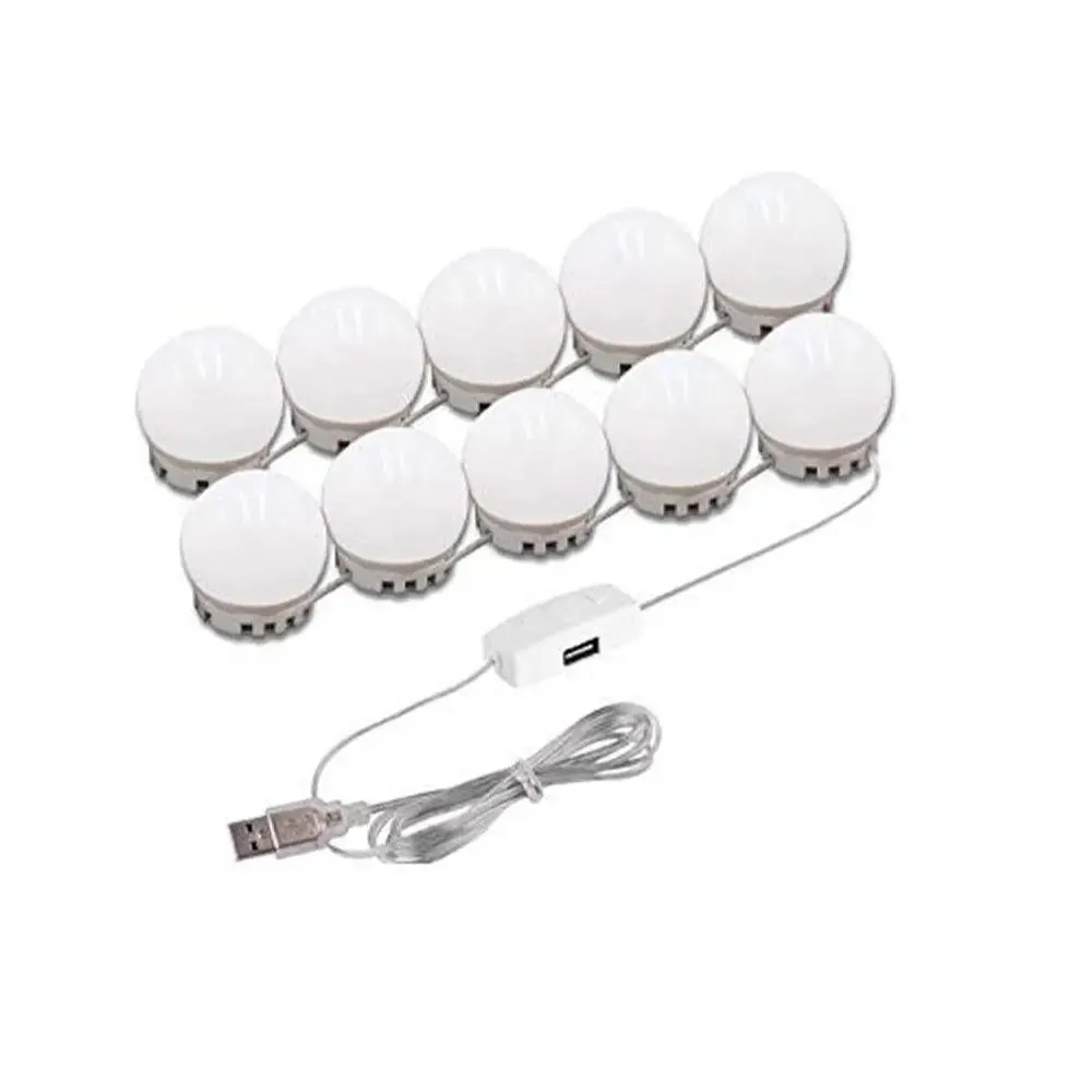Hollywood Style 10 LED Lights for Vanity Mirror with 3 Color Modes & Adjustable Brightness