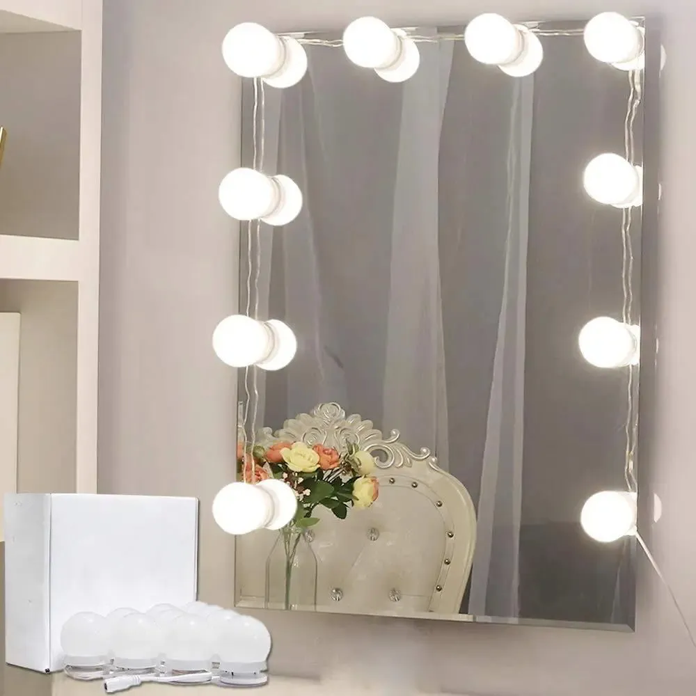 Hollywood Style 10 LED Lights for Vanity Mirror with 3 Color Modes & Adjustable Brightness