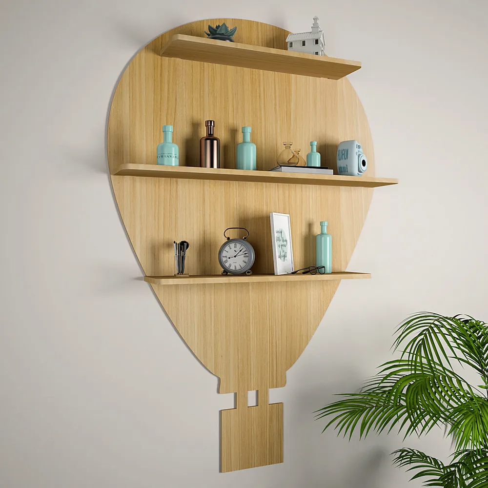 Hot Air Balloon Backlit Wood Wall Shelf / Book Shelf / Night Light, Light Oak Finish Regular ( 20 inches x 32 inches )
