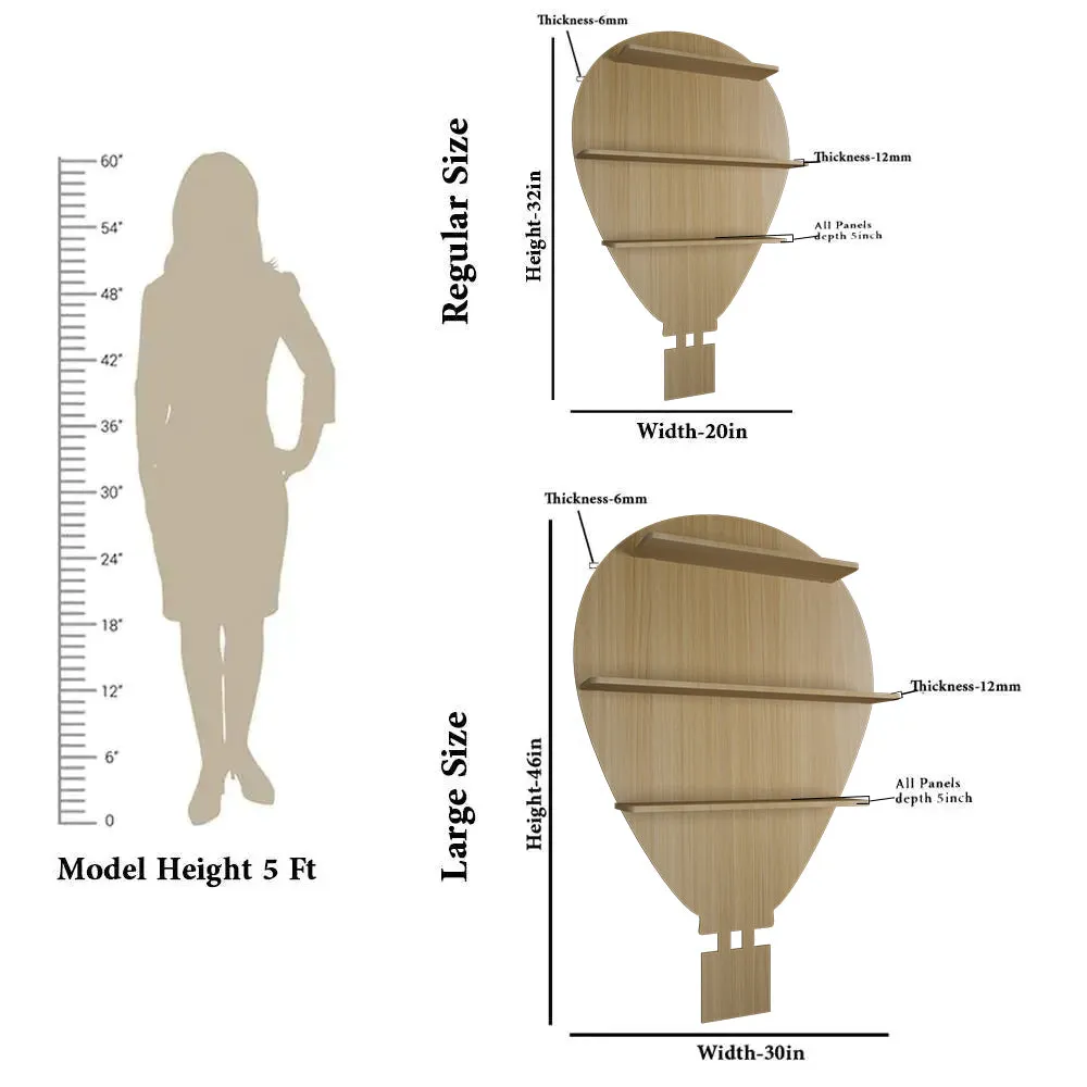 Hot Air Balloon Backlit Wood Wall Shelf / Book Shelf / Night Light, Light Oak Finish Regular ( 20 inches x 32 inches )