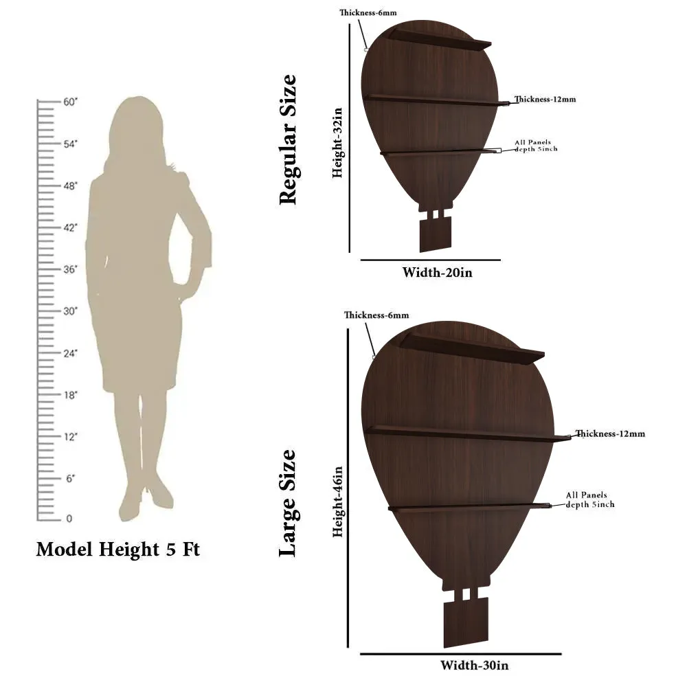 Hot Air Balloon Backlit Wood Wall Shelf / Book Shelf / Night Light, Walnut Finish Regular ( 20 inches x 32 inches )