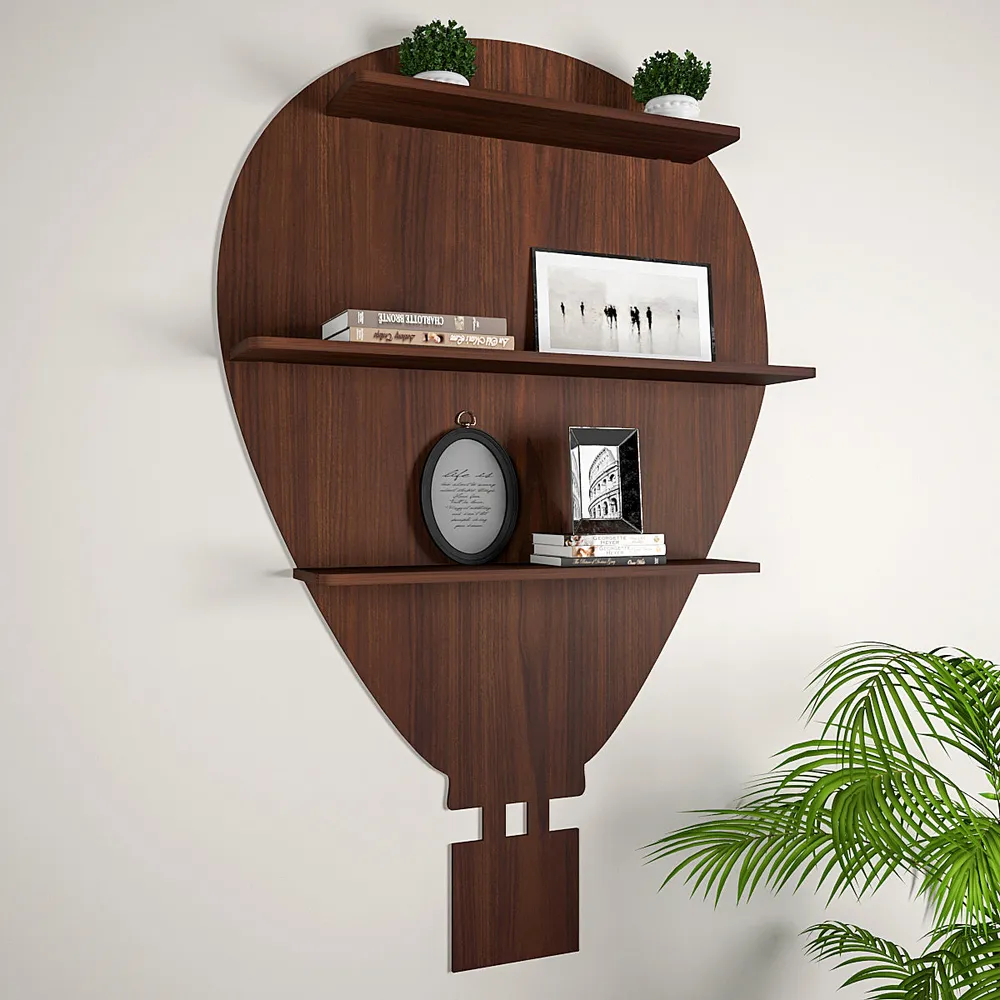 Hot Air Balloon Backlit Wood Wall Shelf / Book Shelf / Night Light, Walnut Finish Regular ( 20 inches x 32 inches )
