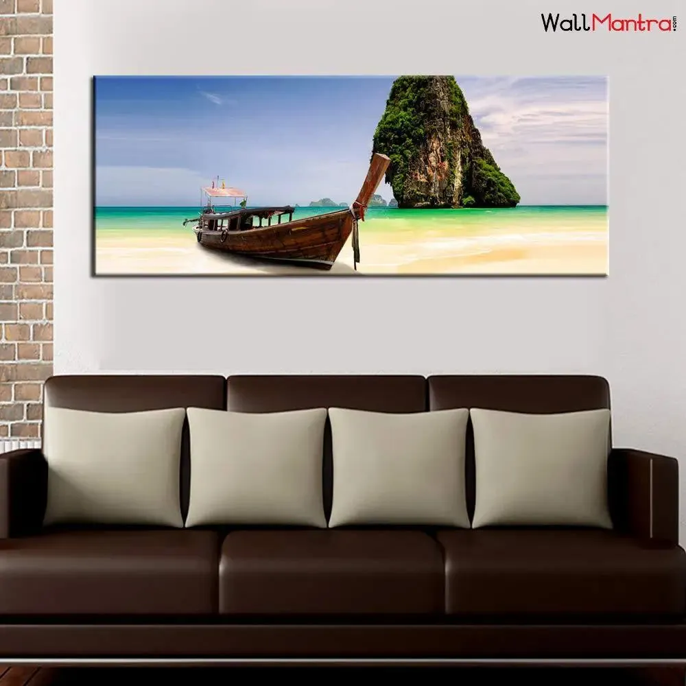 House Boat and Lake Scenery Canvas Painting With Wood Frame