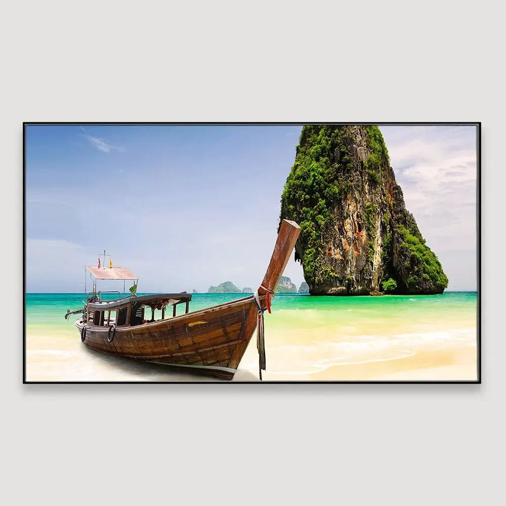 House Boat and Lake Scenery Canvas Painting With Wood Frame