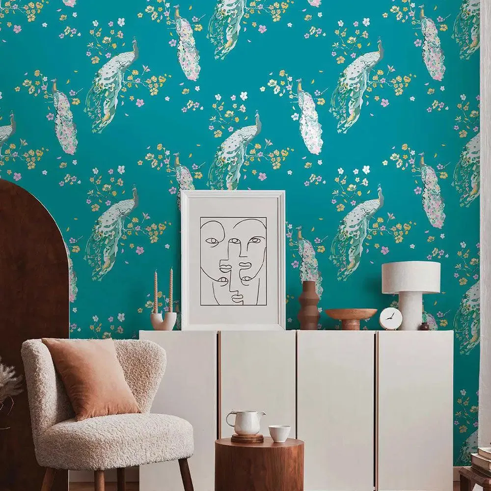 House Of Turnowsky Peacock Premium Wallpaper multi-color