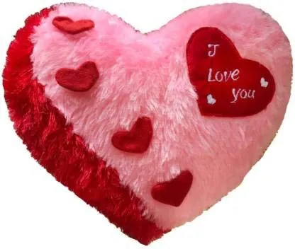"I Love You" Plush Red &amp; Pink Heart Shaped Pillow White Red