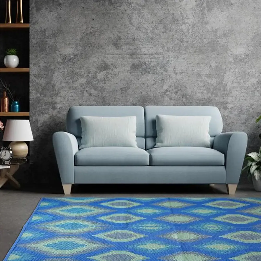 Ikkat Pattern Blue Big Floor Mat