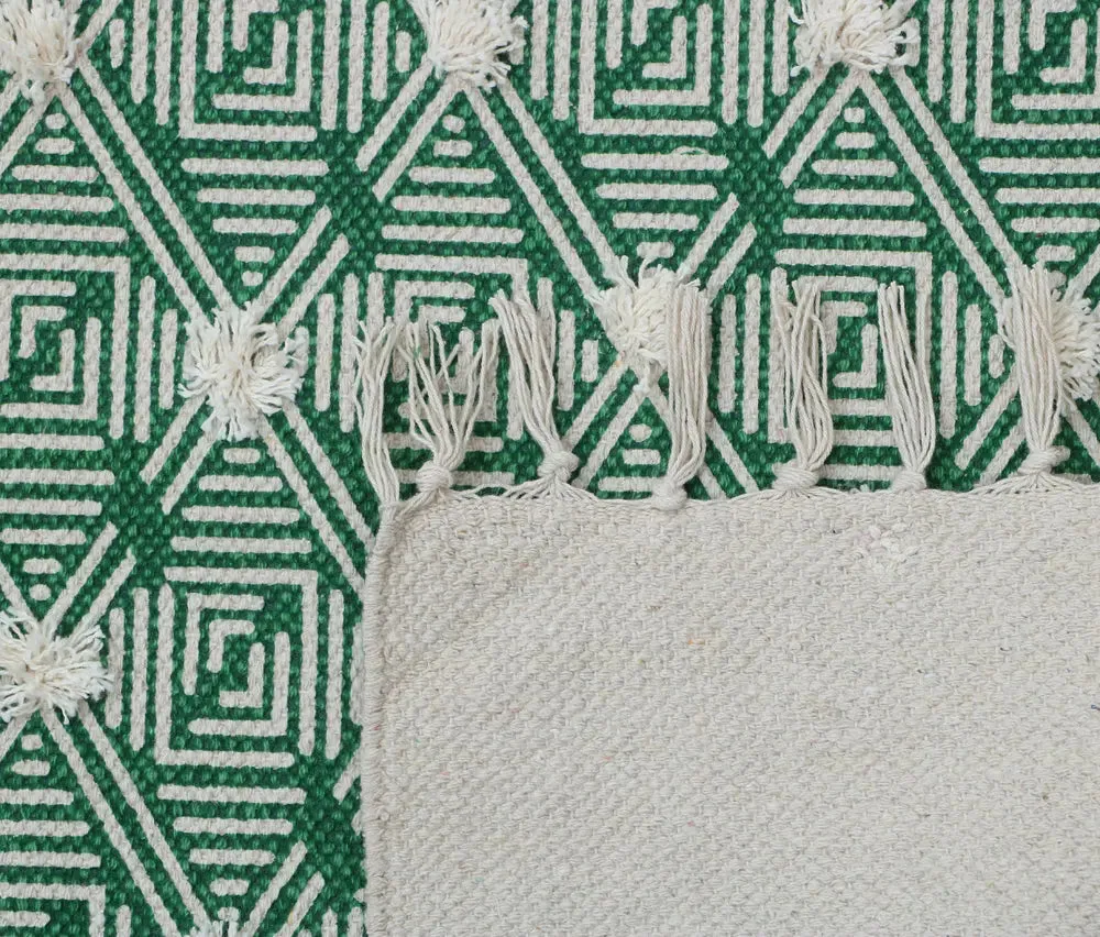 Illusive Geometrical Handmade Tufted Green 100% Cotton Non-Slip Washable Area Rug- 2x3 ft