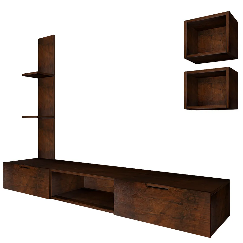 Imbuia Natural Walnut Distinctly Shelved Tv Unit