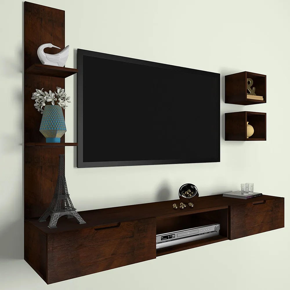 Imbuia Natural Walnut Distinctly Shelved Tv Unit