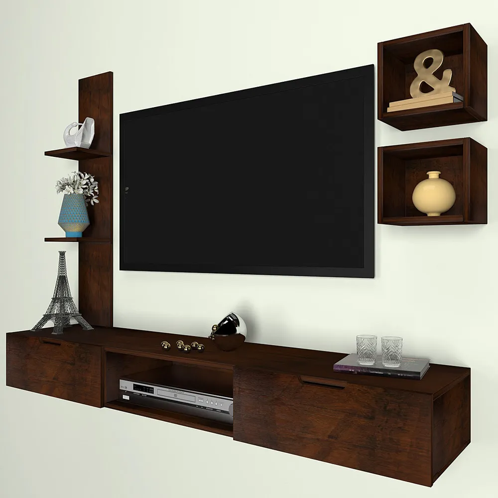 Imbuia Natural Walnut Distinctly Shelved Tv Unit
