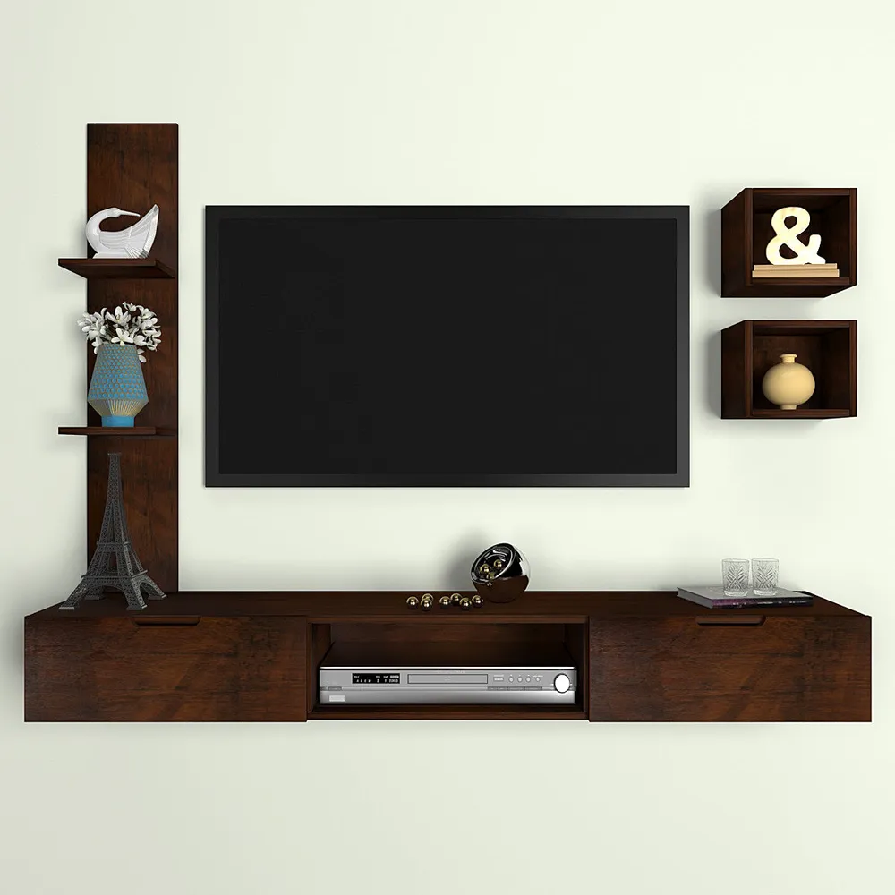 Imbuia Natural Walnut Distinctly Shelved Tv Unit