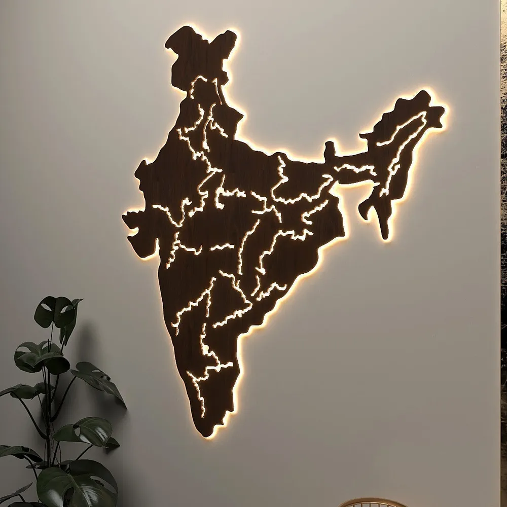 India Map Backlit Wooden Acrylic Wall Decor