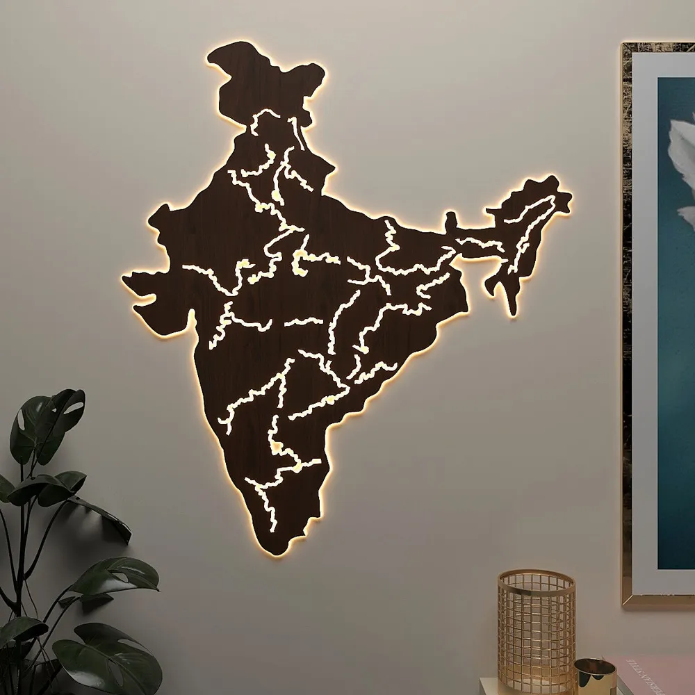 India Map Backlit Wooden Acrylic Wall Decor