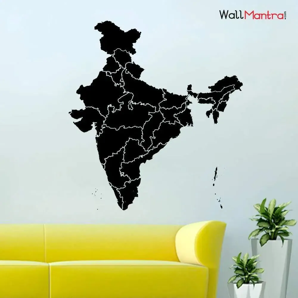 India Map Premium Quality Self Adhesive Vinyl Wall Sticker Black
