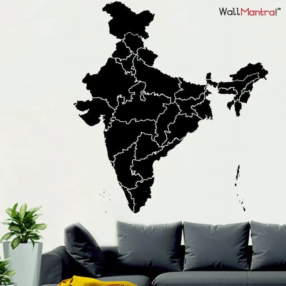 India Map Premium Quality Self Adhesive Vinyl Wall Sticker Black