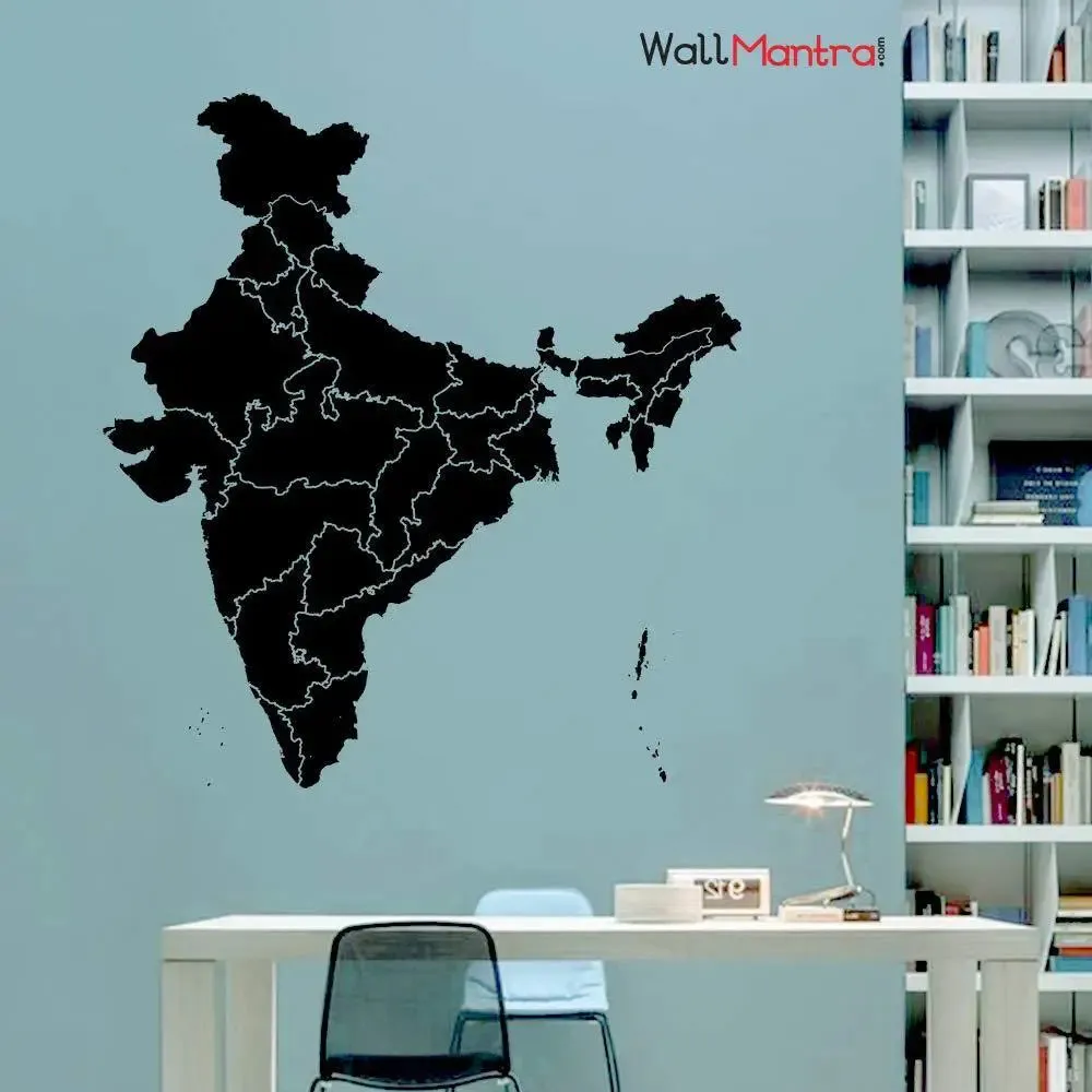India Map Premium Quality Self Adhesive Vinyl Wall Sticker Black
