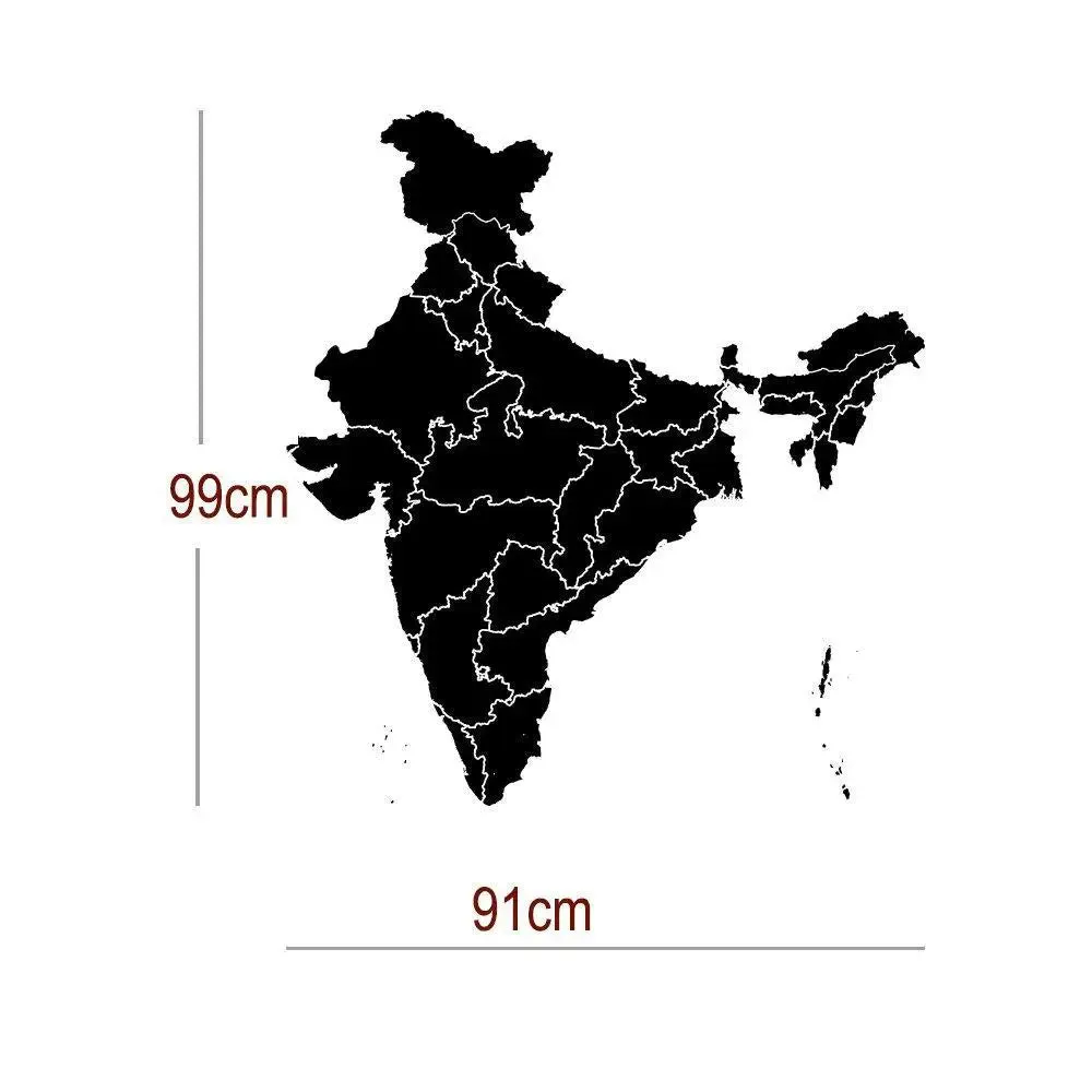 India Map Premium Quality Self Adhesive Vinyl Wall Sticker Black