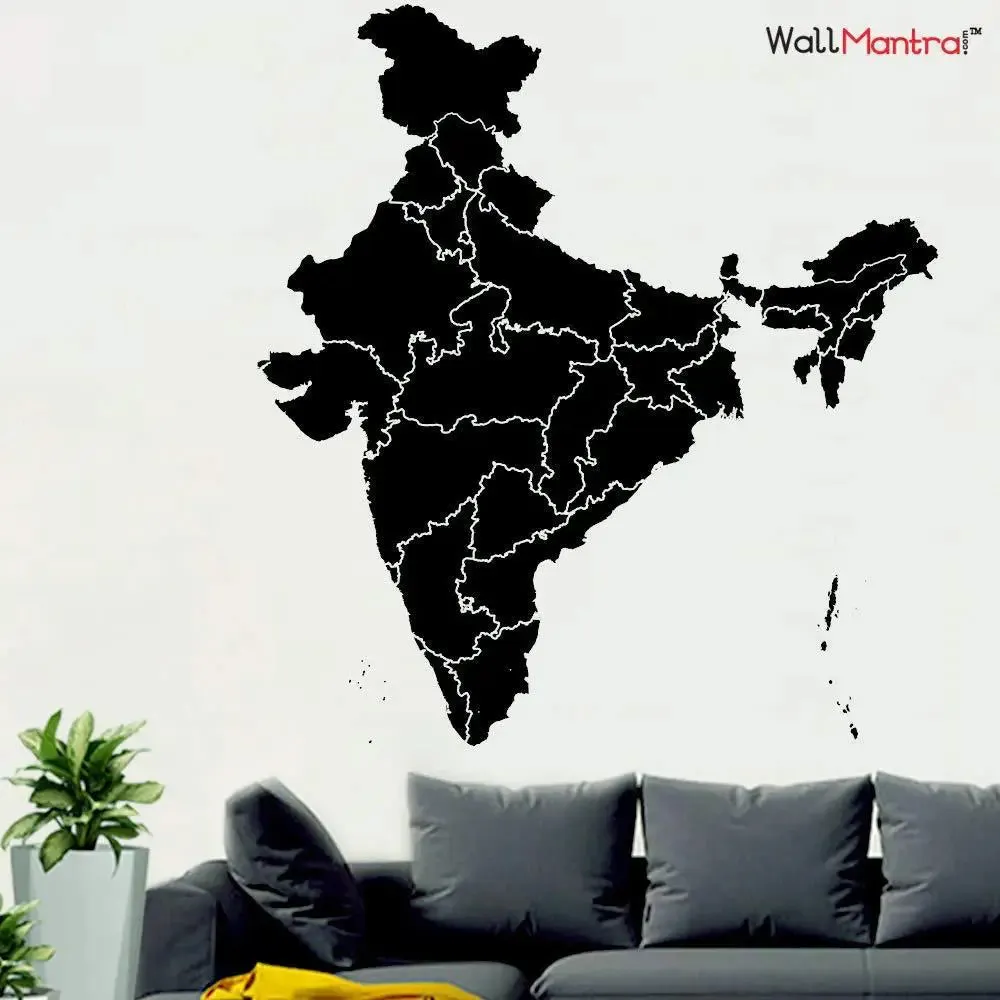 India Map Self Adhesive Vinyl Wall Sticker Decal