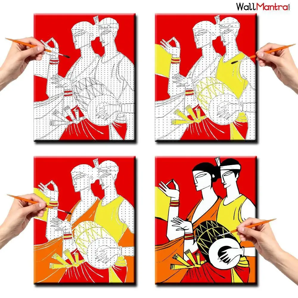 Indian Folk Art Colourful DIY(Do-It-Yourself)/ Paint by numbers canvas painting kit