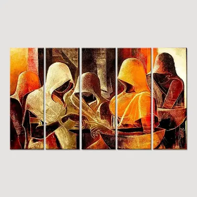 Indian Folk Art Rajasthani village women's Canvas Printed 5 Pieces Wall Painting with Wooden Framed