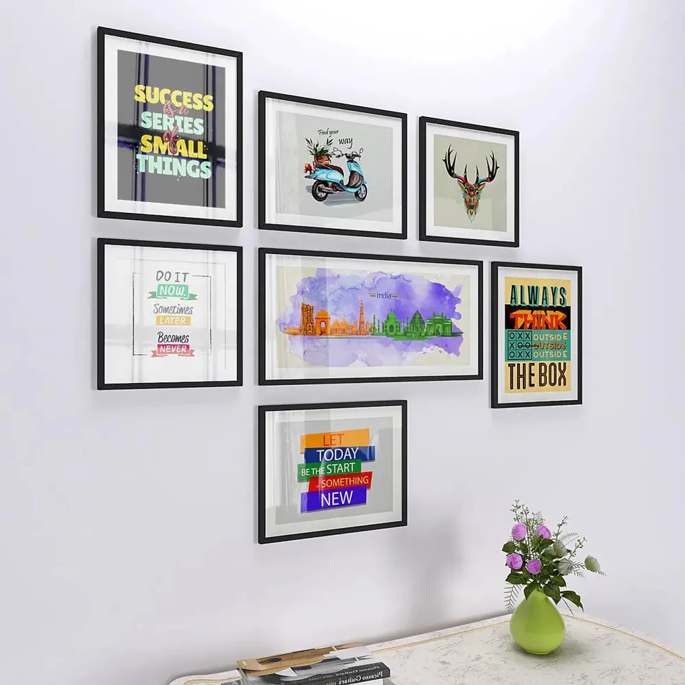 Indian Monuments with Inspirational Quotes  Wall Frame Photo Collage Set of 7