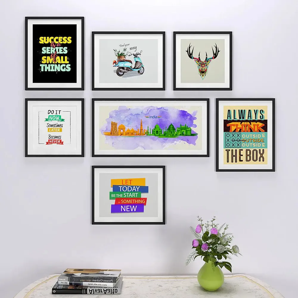 Indian Monuments with Inspirational Quotes  Wall Frame Photo Collage Set of 7