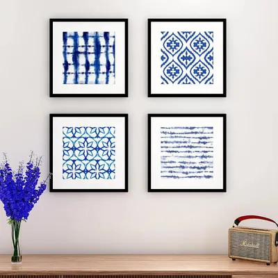 Indigo Textile Print Framed Wall Art Set of 4