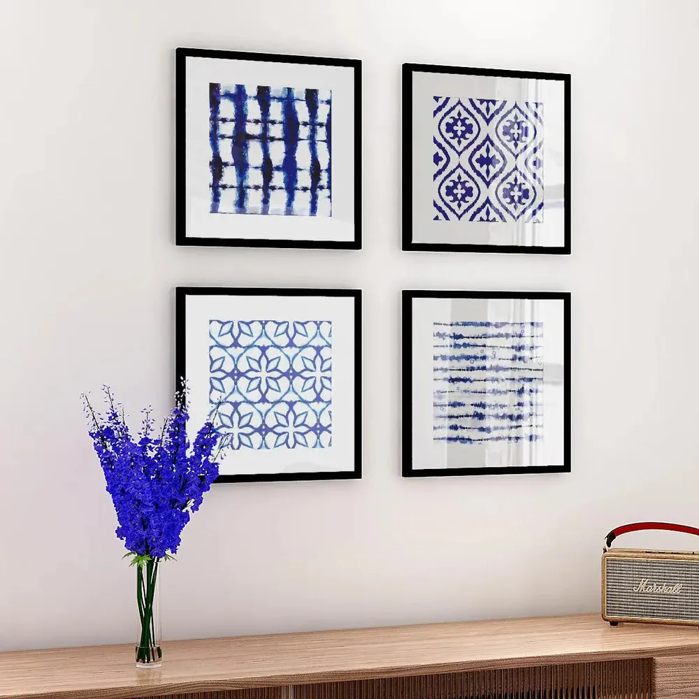 Indigo Textile Print Framed Wall Art Set of 4