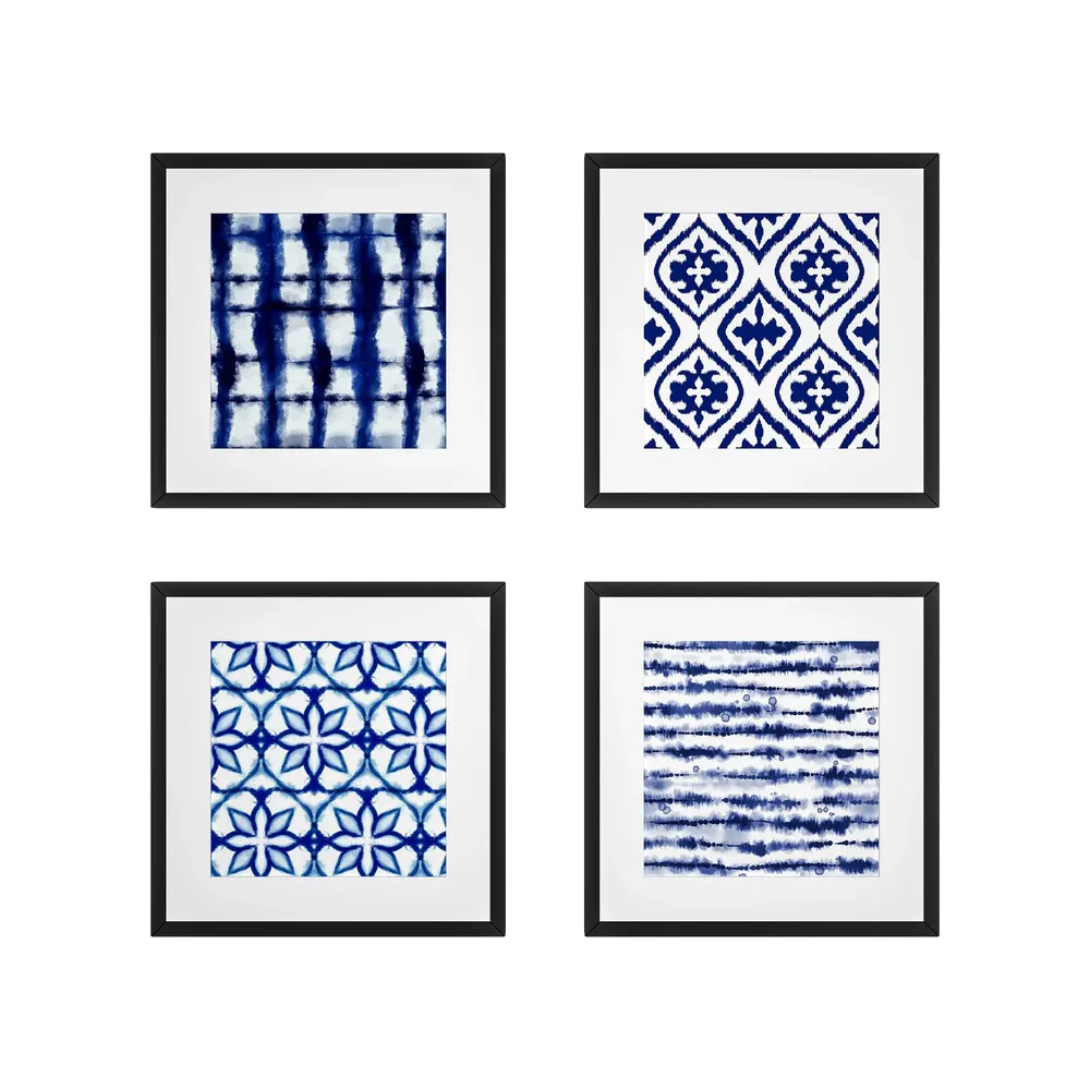 Indigo Textile Print Framed Wall Art Set of 4