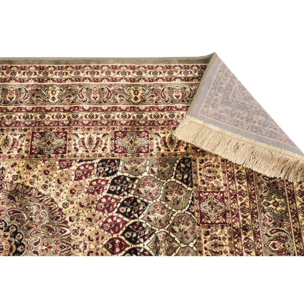 Indo-Islamic Designer Golden Green Luxe Silk Area Carpet 4X6ft